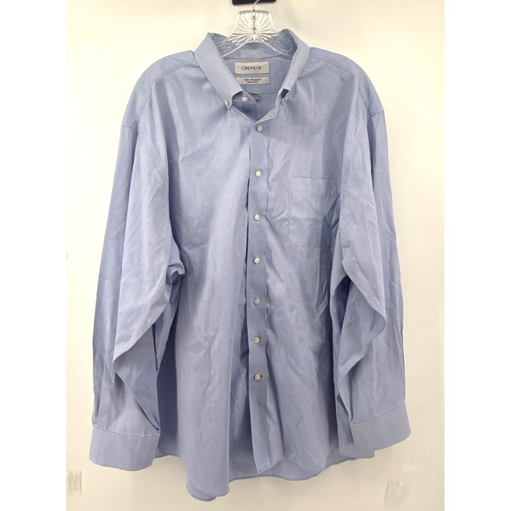 Cremieux Mens Blue 100s Pinpoint Cotton Button Down Dress Shirt 18/35 Career